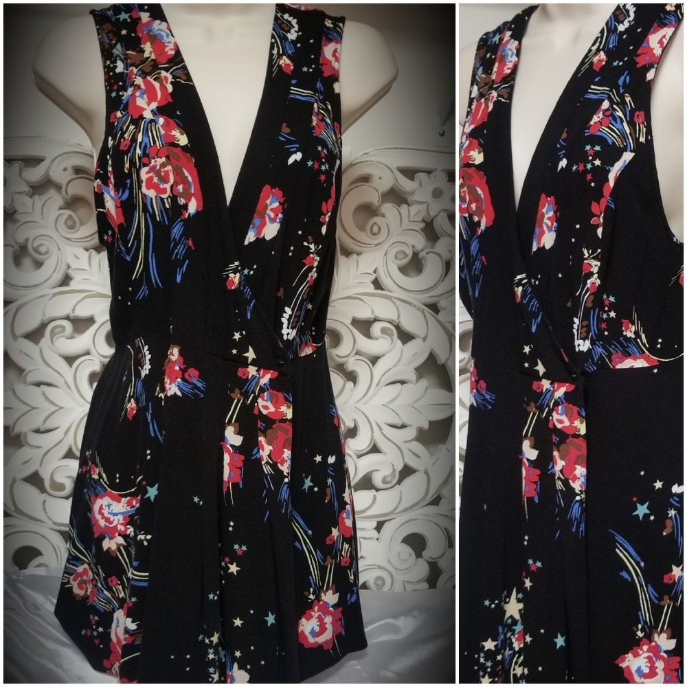 Free People Floral & Black Wrap Top